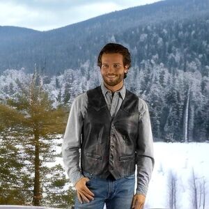 Scully Men's Black Genuine Leather Vest 48 5-Button Western Satin Lined VG